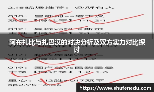 阿布扎比与扎巴汉的对决分析及双方实力对比探讨